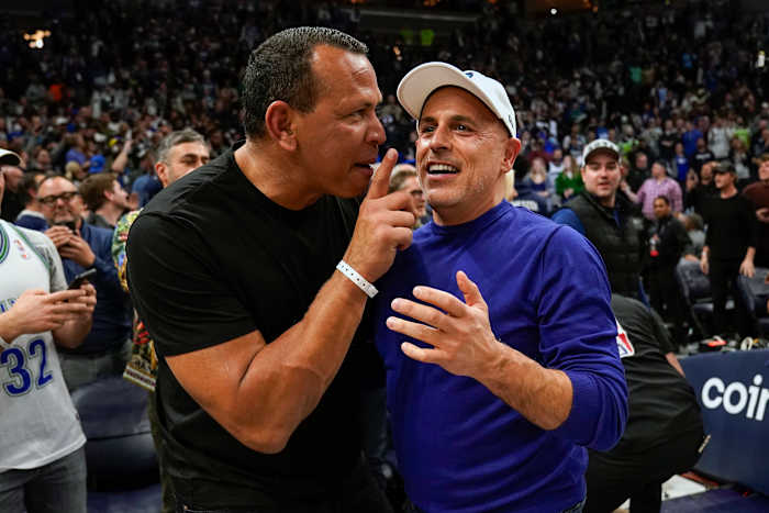 Rodriguez and Lore after the Timberwolves’ 109–104 win over the Clippers in a play-in game on April 12, 2022.